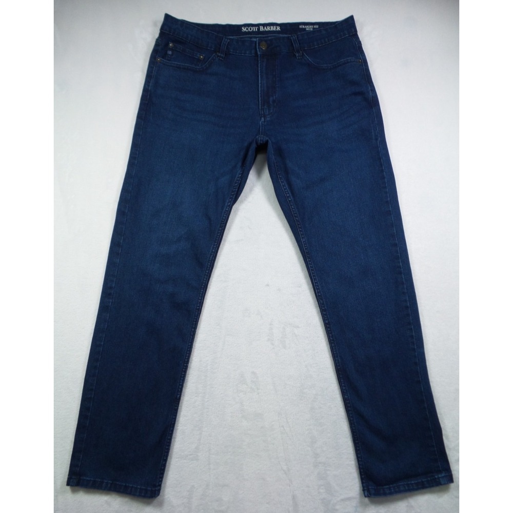 Scott Barber Jeans Mens Size 36 x 32 Blue Denim Straight Fit Stretch Dark Wash